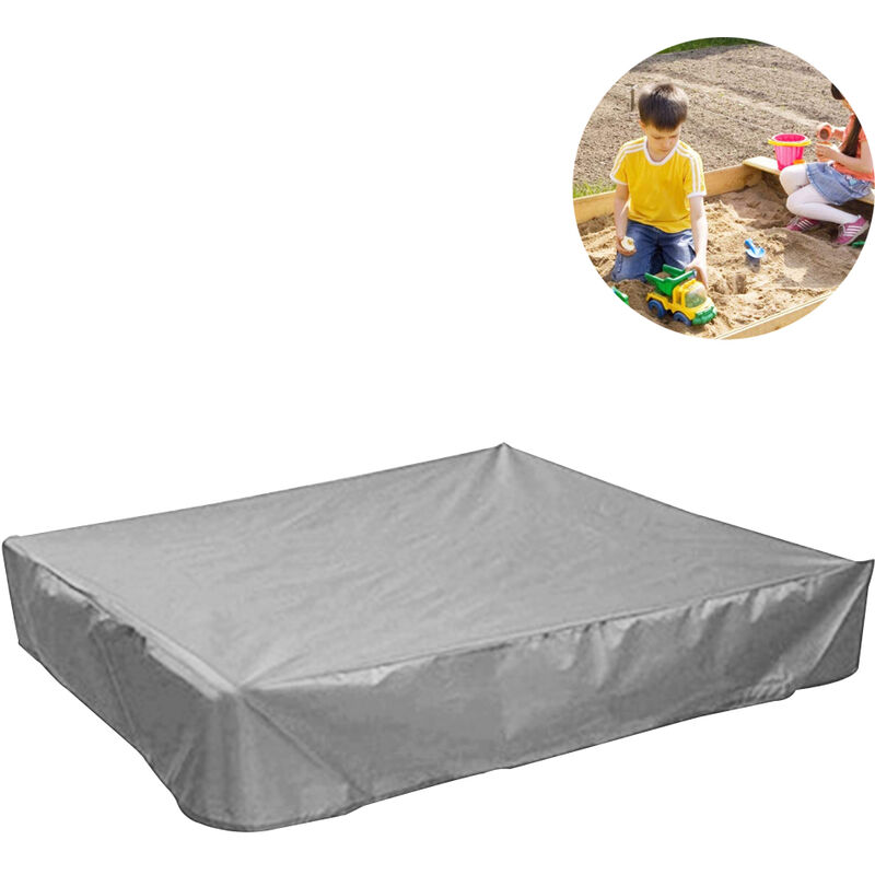Sandkasten-Abdeckung, quadratische Schutzhülle für Sand und Spielzeug weg  von Staub und Regen, Sandkasten-Überdachung mit Kordelzug,  Sandkasten-Poolabdeckung, 120x120x20cm, grau