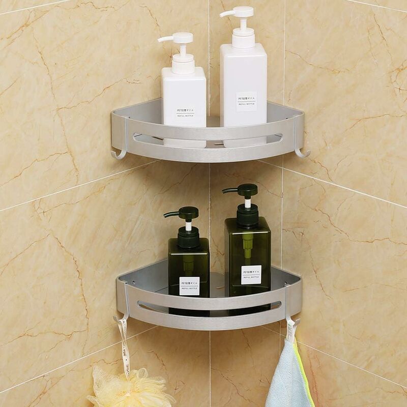 Kein Bohren Duschablage Badezimmerablage für Rostfreier Aluminium-Aufbewahrung (Eckregal) Shampoo-Seife 2 Ablagen