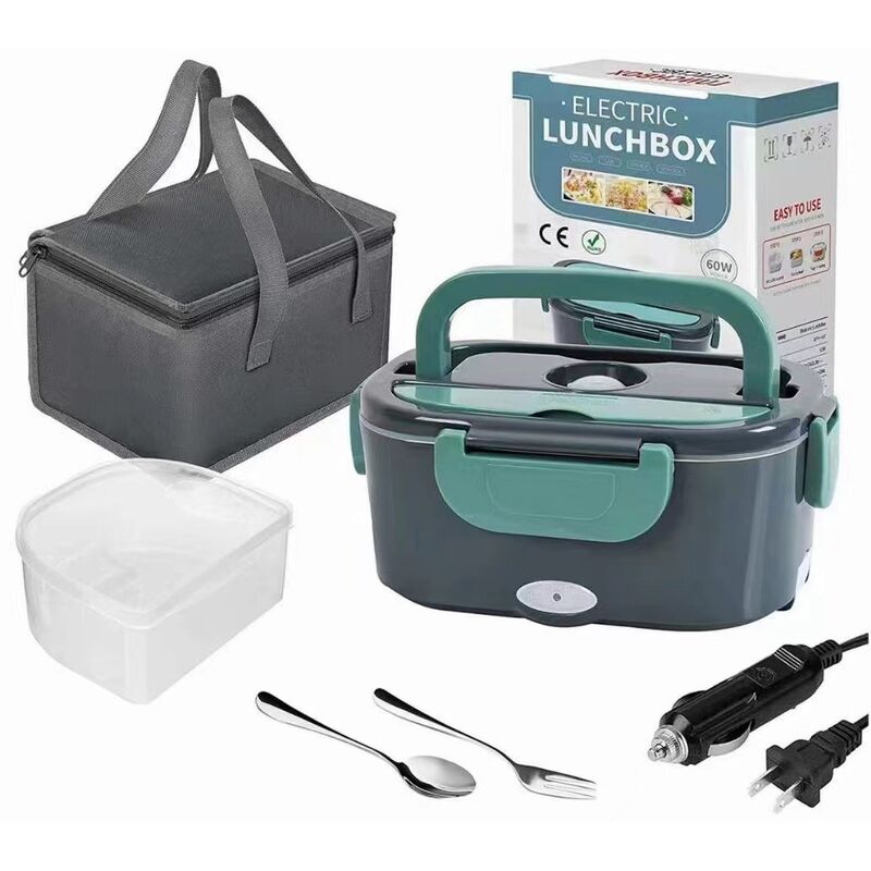 Warm Lunchbox 12V 220V Heizbox für Auto, LKW, Büroarbeit 50W 1,5L  Elektrische Heizung Hochwertige Lunchbox und Tragetasche (Dunkelgrün)