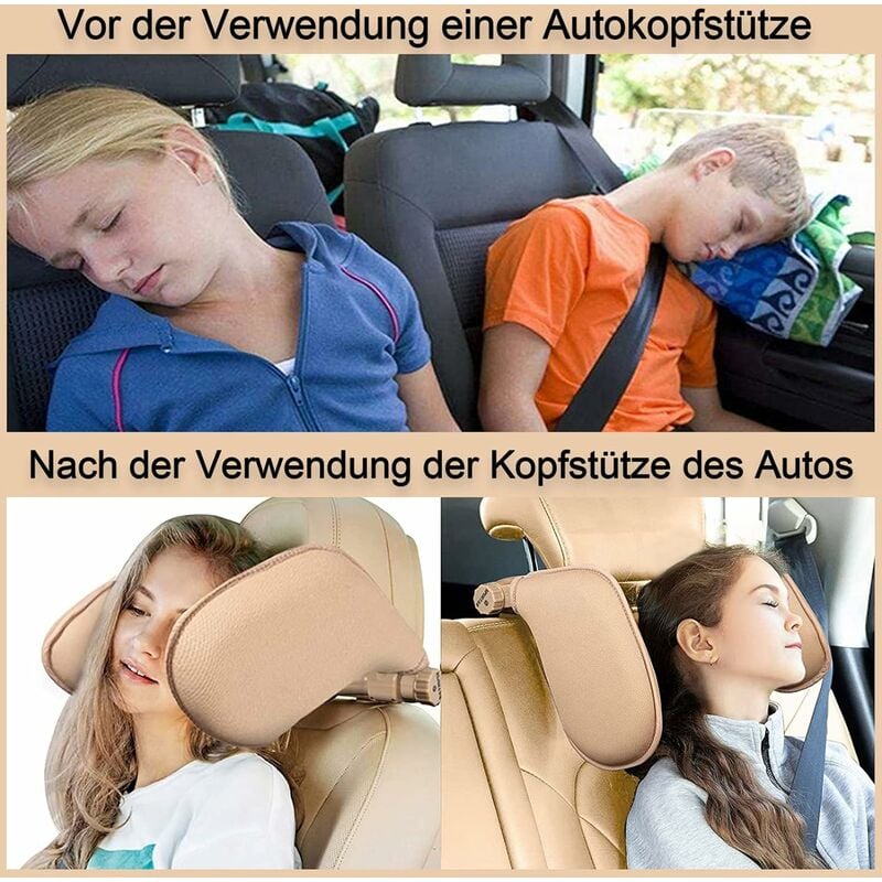 Auto-Kopfstütze, Auto-Kopfstützen-Kissen, bequeme Kopfstütze aus Leder, um  180 ° verstellbare Kopfstütze für Autositze, Memory-Kissen, für Erwachsene  und Kinder
