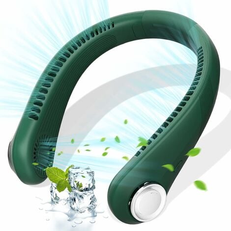 Tragbarer Ventilator, USB-Lüfter, wiederaufladbarer tragbarer Halsventilator, Halsventilator mit 3 Geschwindigkeiten einstellbarer blattloser Halsventilator, Indoor- und Outdoor-Aktivitäten (Grün)