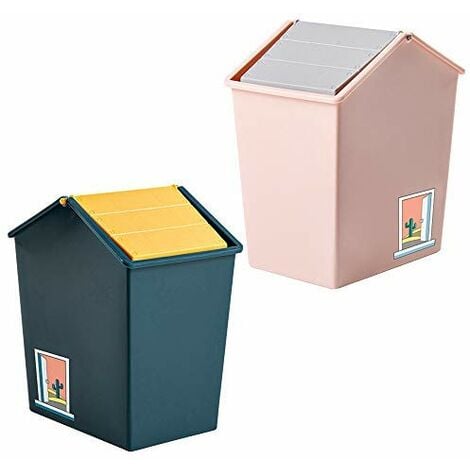 Mini Abfalleimer mit drehbarem Deckel, Kunststoff 1,5L, geeignet für  Badezimmer, Schminktisch, Auto, Büro, Theke, Tisch (Rosa und Dunkelgrün)