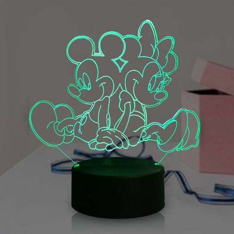 MINNIE MOUSE 3D LED Tischlampe Nachttischlampe Kinder Schlafzimmer Dekor 7 Farbe 