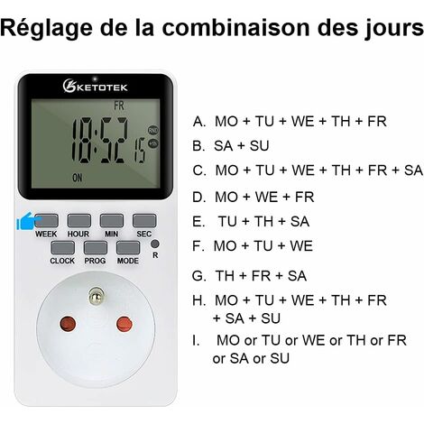 12V 16A Steckdose Digital Programmer - Programmierbare Zeitschaltuhr  Steckdose mit LCD-Display, wasserdichtes Gehäuse