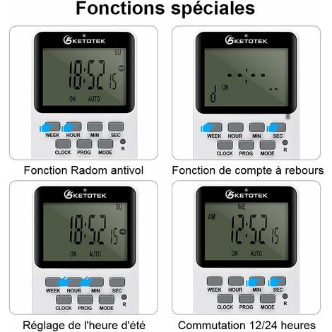 12V 16A Steckdose Digital Programmer - Programmierbare Zeitschaltuhr  Steckdose mit LCD-Display, wasserdichtes Gehäuse