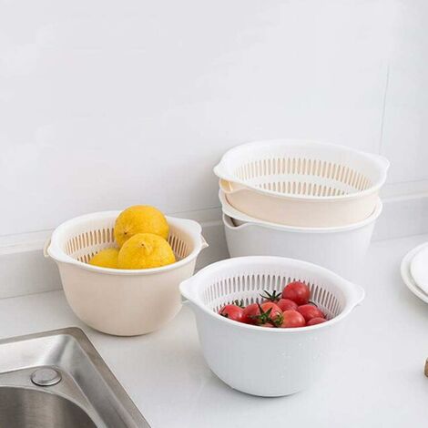 ZQYRLAR 2-teiliges Küchensieb-Sieb-Schüssel-Set, Kunststoff-Waschschüssel,  abnehmbare Siebe, Siebe-Set für Obst, Gemüse,