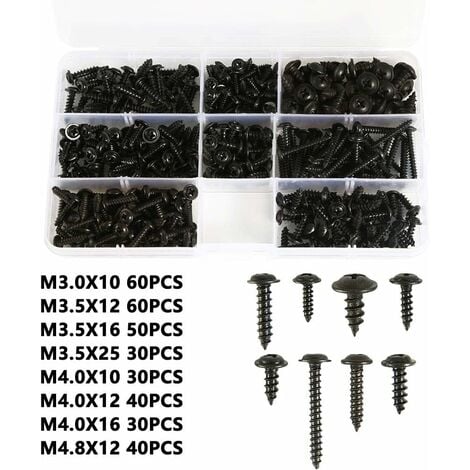 340 Stück schwarze selbstbohrende Blechschrauben, selbstschneidende  Schrauben aus rostfreiem Kohlenstoffstahl, Flachkopfschrauben,  Kreuzkopf-Befestigungsset für die Holzbearbeitung