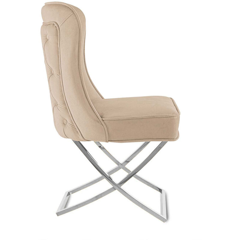 Lot de 2 chaises en velours beige pieds en métal argenté LEXA