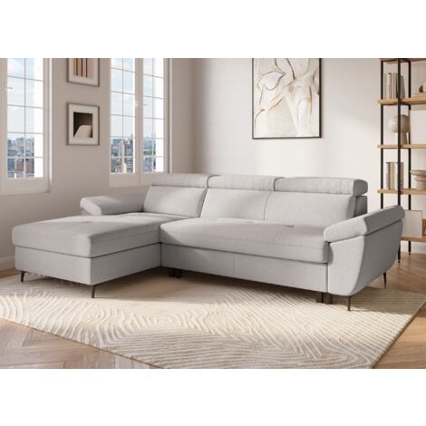 Canapé d'angle convertible en tissu beige MONICA - Angle gauche (1/5)