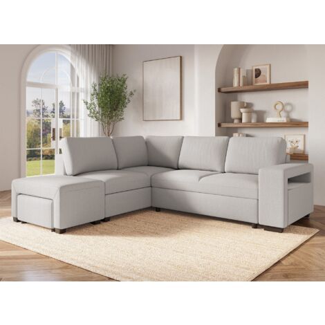Canapé d'angle convertible en tissu beige ALBAN - Angle gauche (1/5)