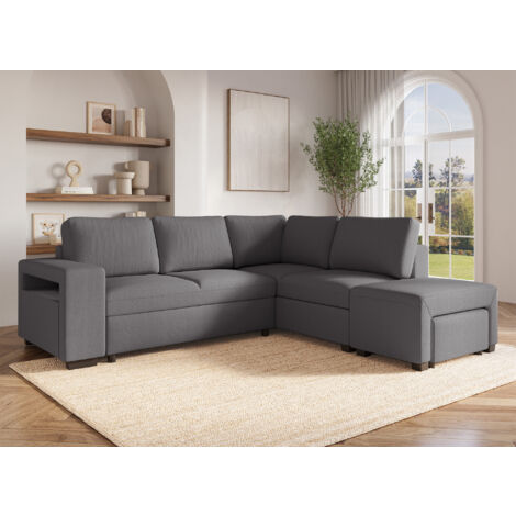 ALBAN - Canapé d'angle convertible en tissu gris foncé ALBAN - Angle droit (1/5)