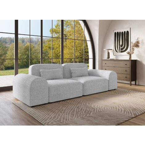 Deco In Paris – Canapé droit 3 places en tissu gris – Largeur 250 cm – Assise basse et profonde – Confort optimal avec coussins rembourrés (1/5)