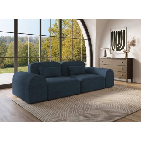 Deco In Paris – Canapé droit 3 places en tissu bleu – Largeur 250 cm – Assise basse et profonde – Design contemporain avec accoudoirs arrondis (1/5)