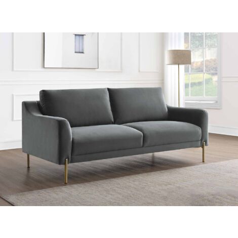 Canapé droit 2 places en velours gris CELINE (1/5)