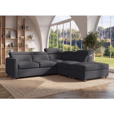 Canapé d'angle maria réversible et convertible avec coffre en tissu - gris foncé