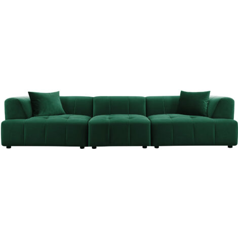 KELIA - Canapé droit contemporain 4 places en velours vert KELIA