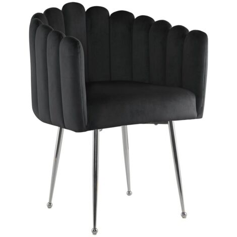 Deco In Paris – Chaise en velours noir – Piètement en métal argenté – Hauteur 85 cm – Hauteur d’assise 54 cm – Densité assise 28 kg/m3 (1/5)