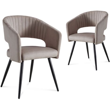 Deco In Paris – Lot de 2 chaises en velours beige – Style contemporain – Assise rembourrée 50cm – Pieds métal noir – Dimensions 59x54x85cm (1/5)