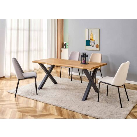 Table à manger rectangulaire en bois et métal noir 180cm ELIANA