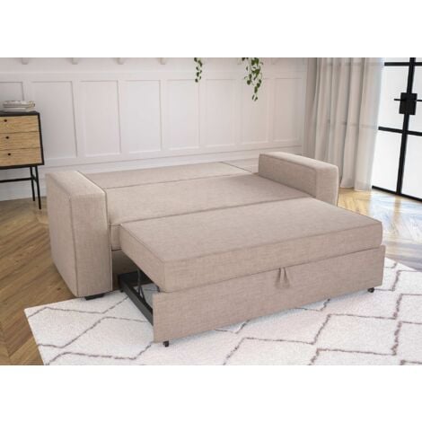 JAMES - Canapé 3 places convertible en tissu beige JAMES