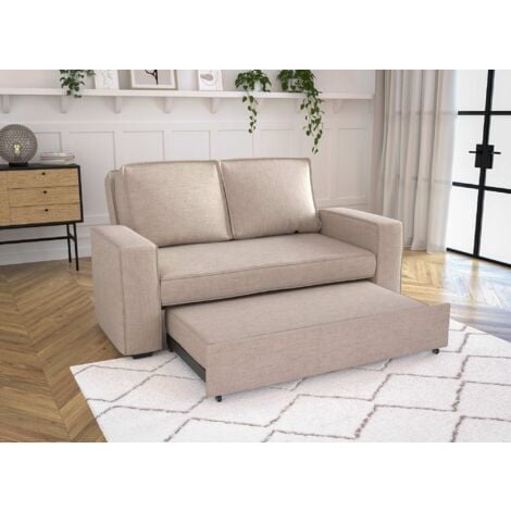 JAMES - Canapé 3 places convertible en tissu beige JAMES