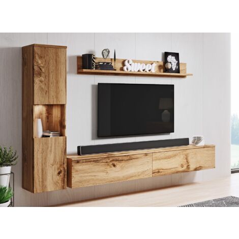 Meuble TV contemporain chêne avec LED-ELIOTE (1/3)