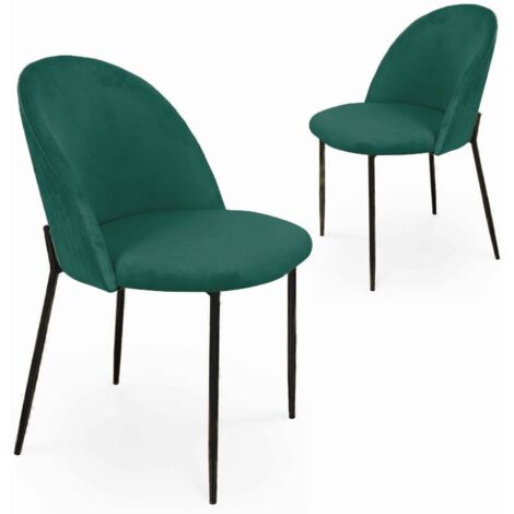 Lot de 2 chaises design en velours vert pieds noirs ARABEL (1/5)