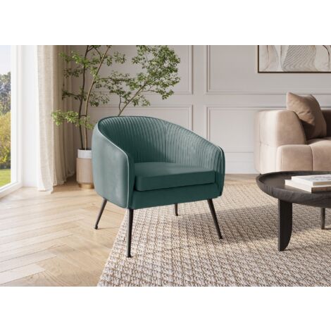 Deco In Paris – Fauteuil cabriolet en velours vert d'eau – Pieds en métal noir – Assise généreuse et dossier moelleux – Pour salon et chambre