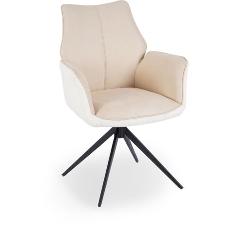 ISALIE - Chaise pivotante avec accoudoirs en velours et tissu bouclette beige ISALIE (1/5)