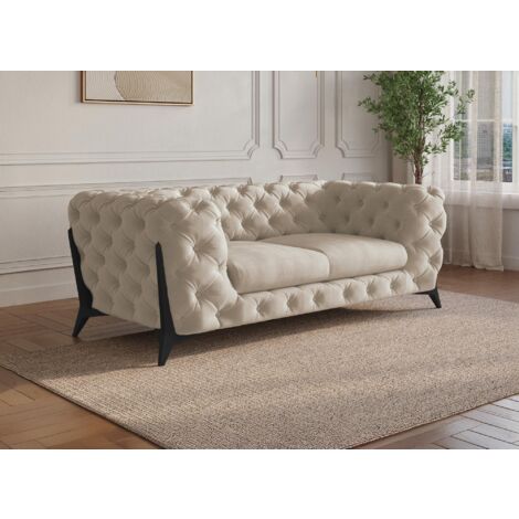 Deco In Paris – Canapé 2 places chesterfield capitonné en velours beige – Pieds en métal noir – Largeur 172 cm – Confort optimal et design moderne