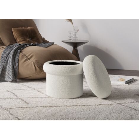 Deco In Paris – Pouf coffre en tissu bouclette écru – Rangement intégré – Dimensions 43x43x42 cm – Structure MDF – Densité mousse 25 kg/m3