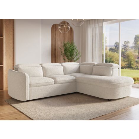 Deco In Paris – Canapé d'angle convertible avec coffre de rangement – Tissu bouclette écru – Méridienne spacieuse – Confort optimal pour salon (1/5)