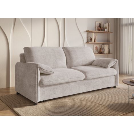 Deco In Paris – Canapé convertible 3 places en velours chiné beige – Couchage confortable pour 2 personnes – Design moderne et compact – Idéal pour petits espaces (1/5)