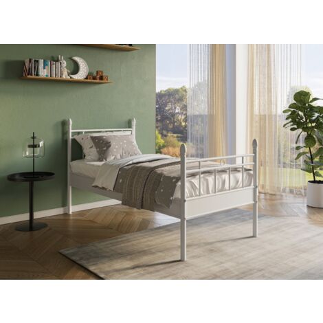 Lit simple en métal blanc KADY 90 x 190 cm (1/5)
