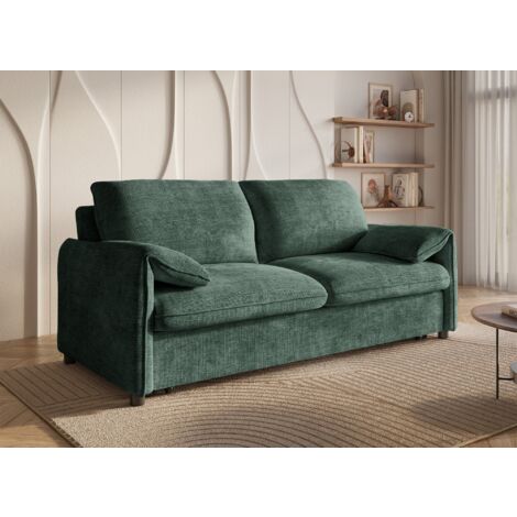 Deco In Paris – Canapé convertible 3 places en velours chiné vert – Couchage confortable pour 2 personnes – Design moderne et compact – Idéal pour petits espaces (1/5)