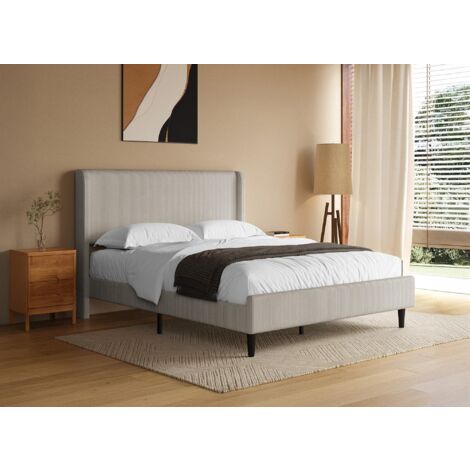 Deco In Paris – Lit double en velours côtelé épais taupe 140x190cm – Tête de lit cocooning – Matériau durable – Design moderne et élégant (1/5)