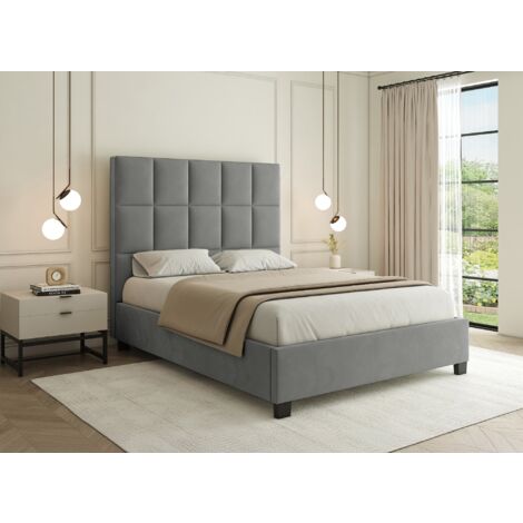 Lit coffre en velours gris design CAROLINE 180 x 200 cm (1/5)