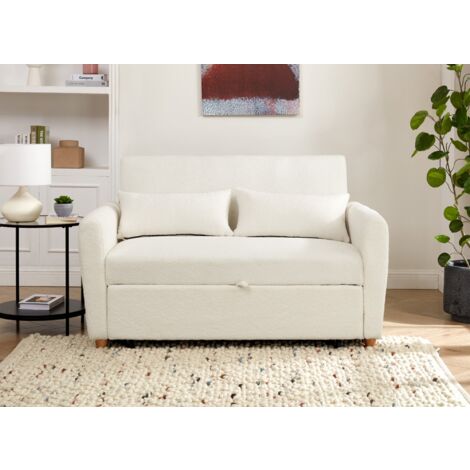 Canapé convertible scandinave en tissu bouclette blanc écru