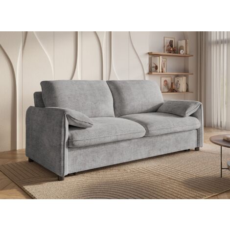 Deco In Paris – Canapé convertible 3 places en velours chiné gris – Couchage confortable pour 2 personnes – Design moderne et compact – Parfait pour petits espaces (1/5)