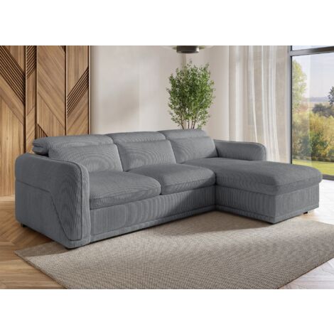 Deco In Paris – Canapé d'angle droit convertible en velours côtelé épais gris – Coffre de rangement intégré – Lit confortable pour 2 personnes (1/5)