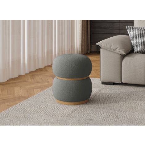 Deco In Paris – Pouf en tissu effet peau de mouton gris – Socle en bois clair – Dimensions 38x38x41cm – Confort moderne pour salon
