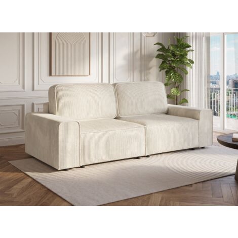 Deco In Paris – Canapé convertible 3 places avec coffre – Velours côtelé épais beige – Dimensions couchage 201 x 127 cm – Assise profonde et moelleuse (1/5)