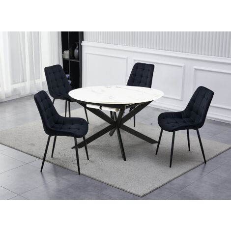 Deco In Paris – Table à manger ronde extensible effet marbre blanc – Largeur 110 cm x Longueur 150 cm – 4 pieds en étoile – Design moderne et épuré (1/5)