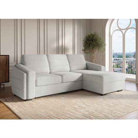 Deco In Paris – Canapé d'angle convertible gris clair – Tissu bouclette – Coffre de rangement – Couchage 1 à 2 personnes – Méridienne spacieuse (1/5)