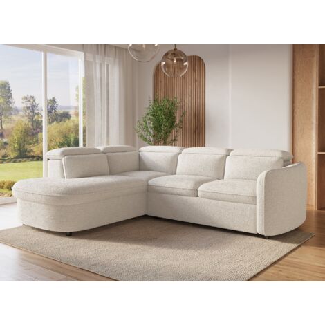 Deco In Paris – Canapé d'angle convertible avec coffre de rangement – Tissu bouclette écru – Méridienne spacieuse – Confort optimal pour salon (1/5)