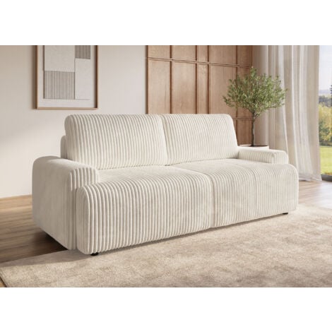 MILO - Canapé convertible avec coffre en velours côtelé épais beige MILO