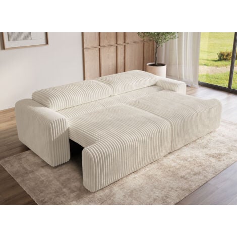 MILO - Canapé convertible avec coffre en velours côtelé épais beige MILO