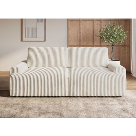 MILO - Canapé convertible avec coffre en velours côtelé épais beige MILO
