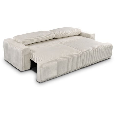MILO - Canapé convertible avec coffre en velours côtelé épais beige MILO