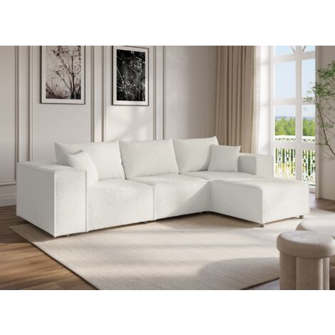 Canapé d'angle modulable en tissu effet peau de mouton blanc écru (1/5)